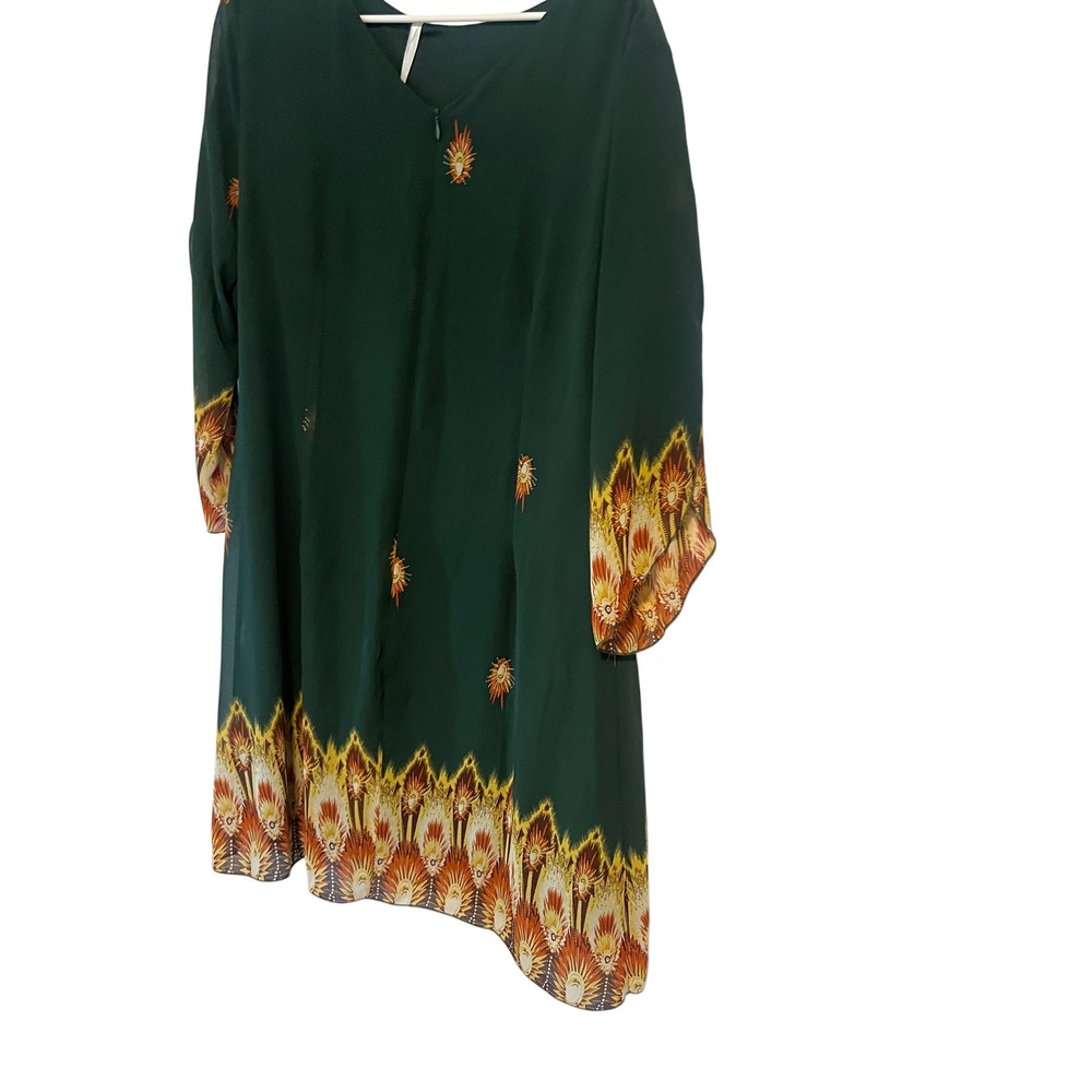 Grace Karin Dark Green Peacock Feather Border Print V-Neck Shift Dress 2XL NWT - Picture 2 of 10